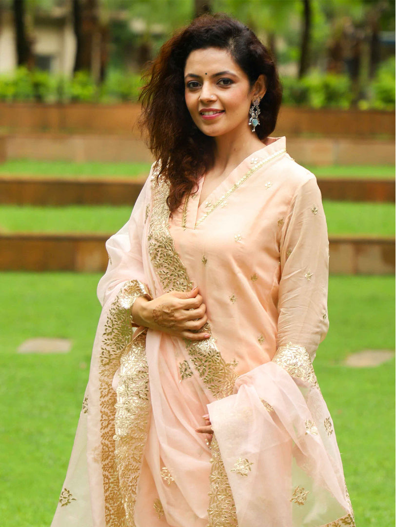 Organza Gota patti kurta  Peach