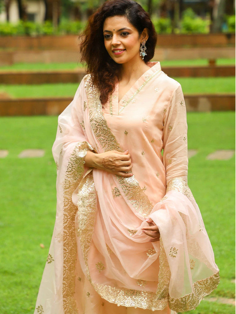 Organza Gota patti kurta  Peach