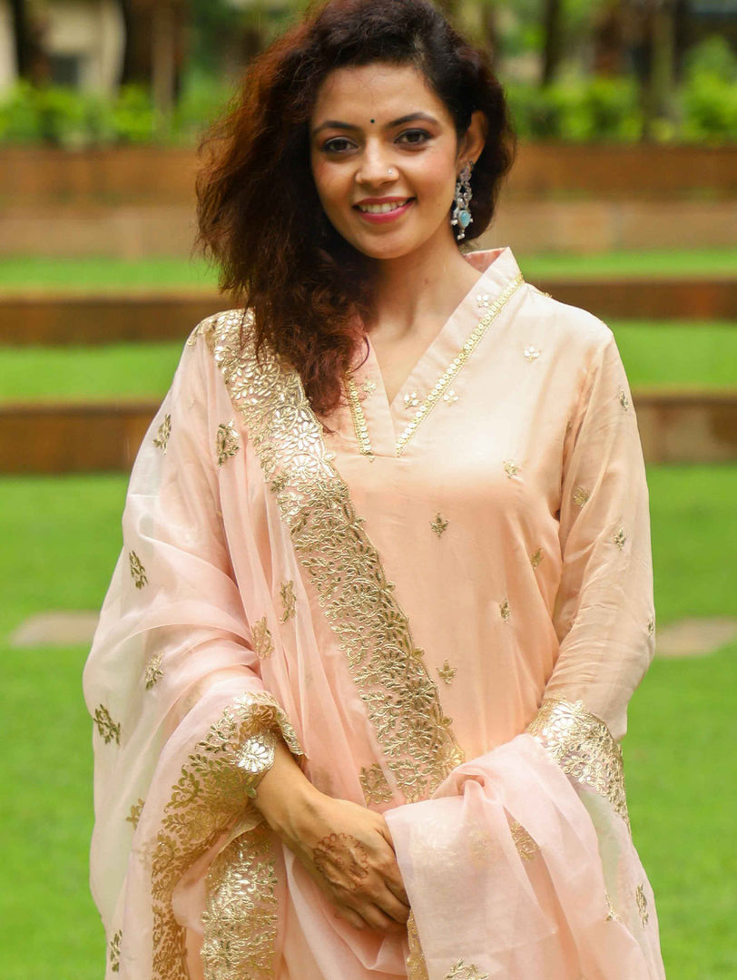 Organza Gota patti kurta  Peach