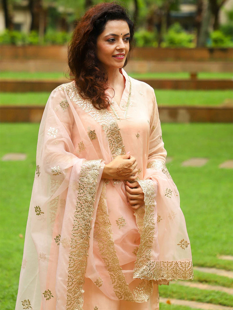 Organza Gota patti kurta  Peach