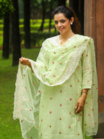 Load image into Gallery viewer, Linen Embroidery With Organza Duapatta Green