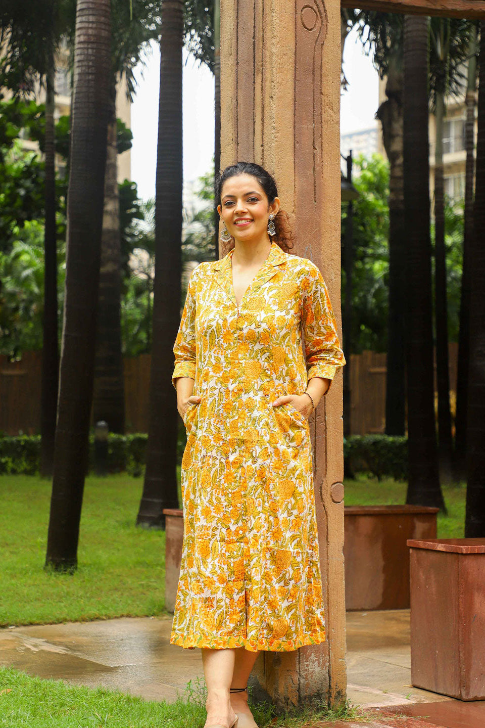 Collared Button Down Dress Yellow