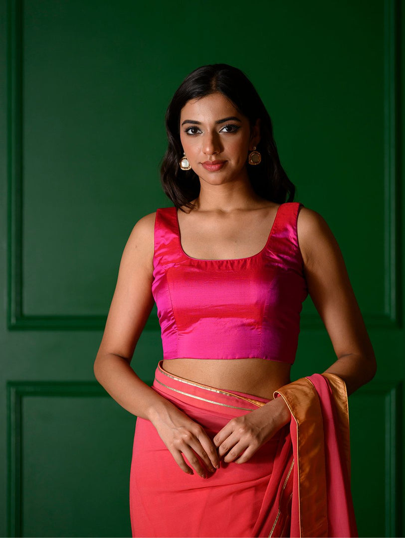 Nazaqat Blouse : Fuscia sqare neckline
