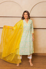 Load image into Gallery viewer, Green &amp; Yellow Kurta
