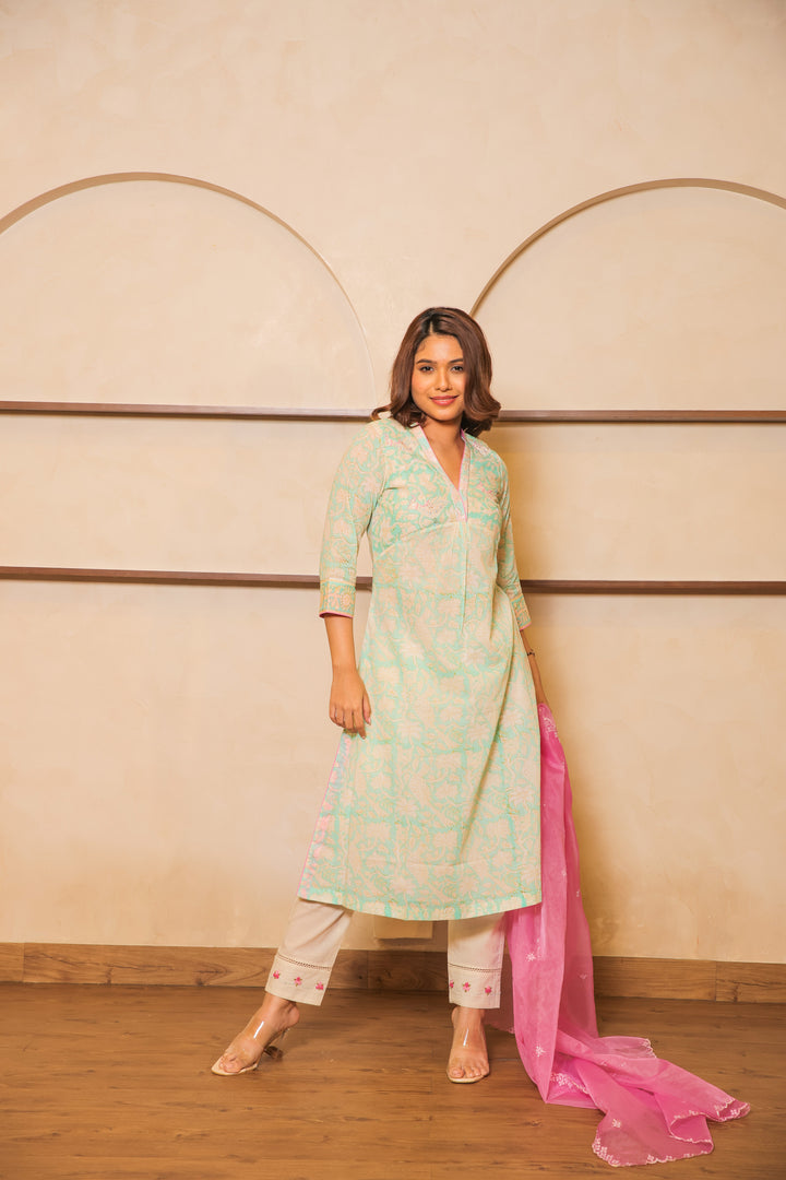 Green & Pink Kurta