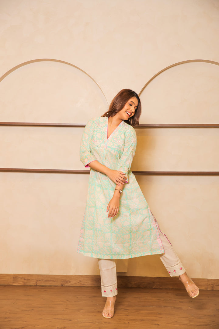 Green & Pink Kurta