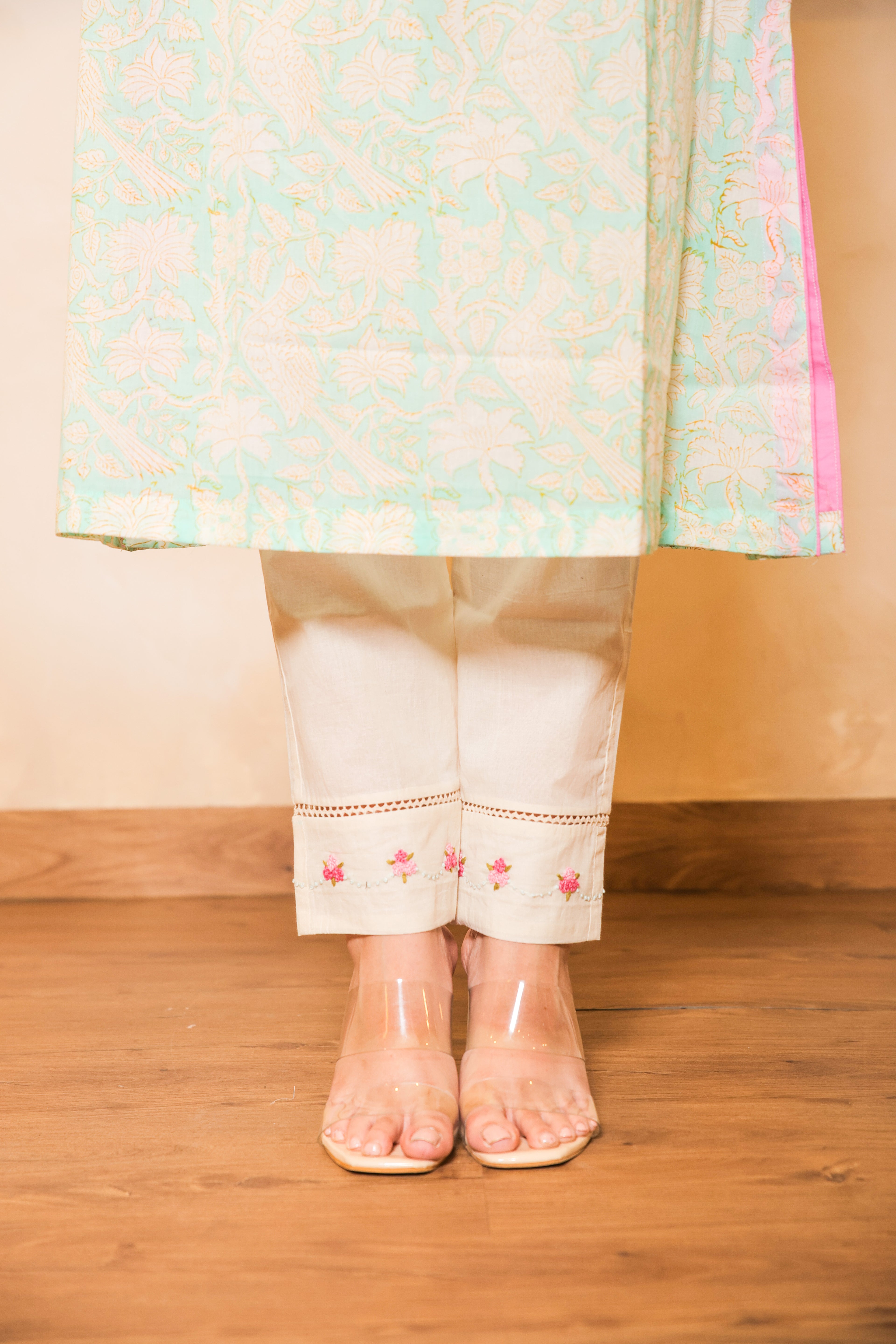 Pant with Hand Embroidery in shades of pink