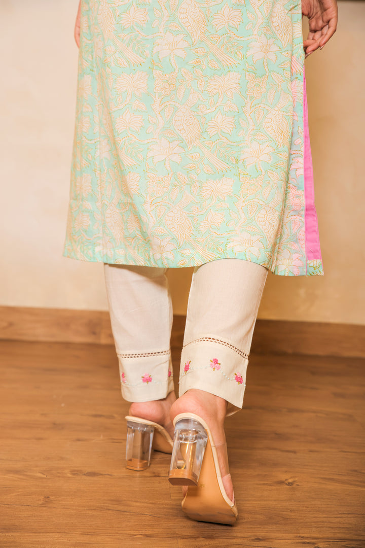 Pant with Hand Embroidery in shades of pink