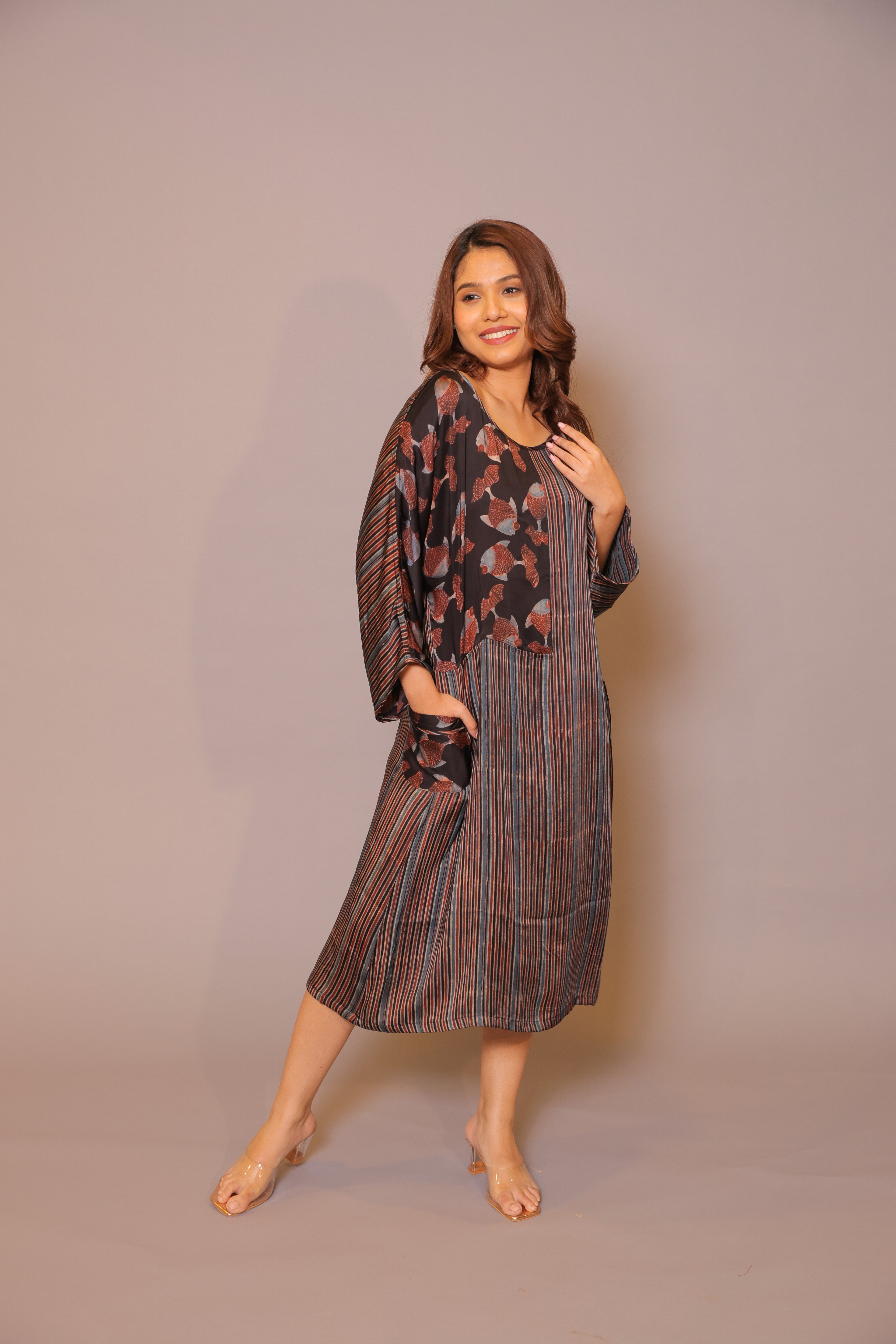 Fish Ajrakh Striped Dress