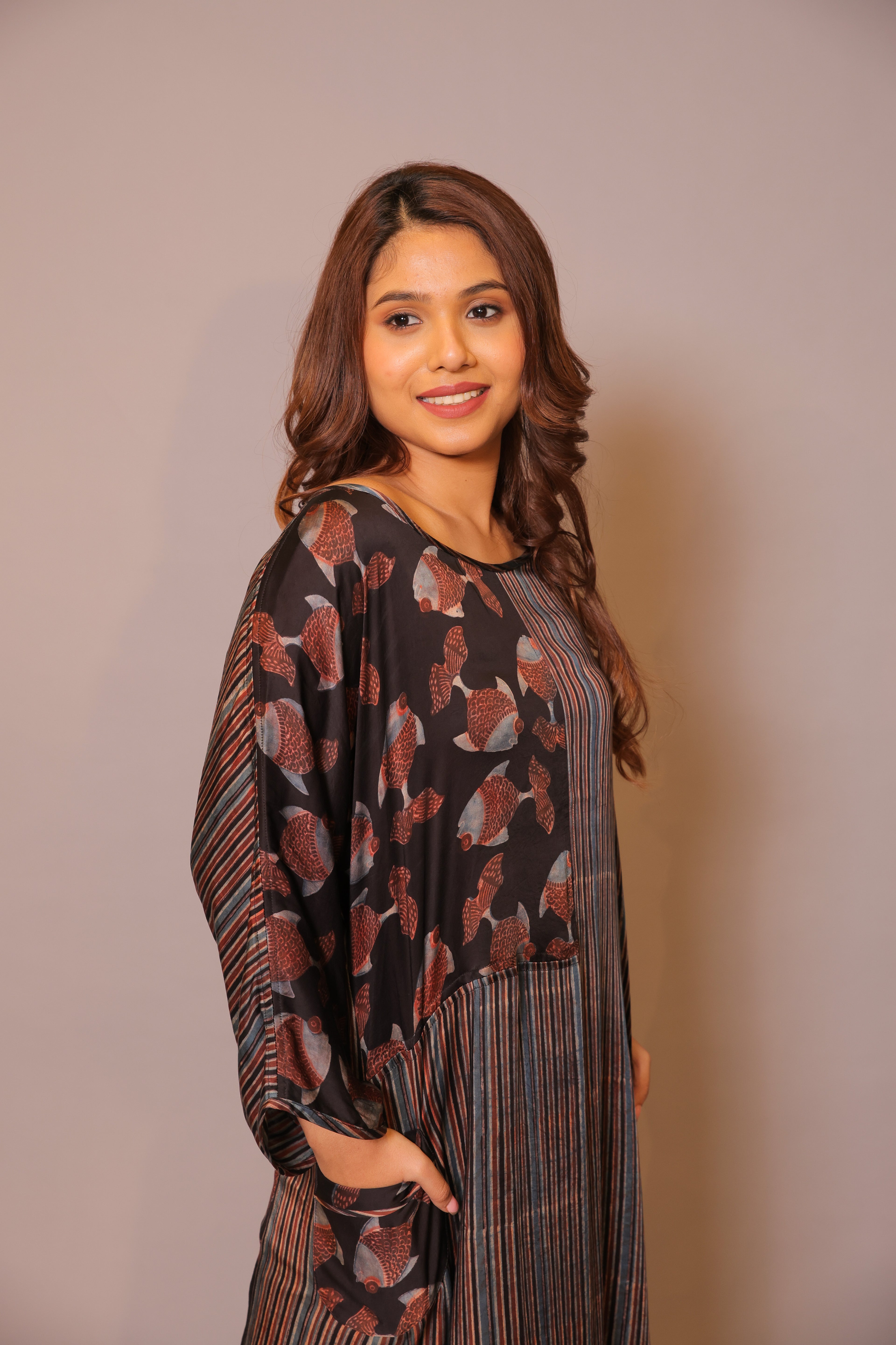 Fish Ajrakh Striped Dress