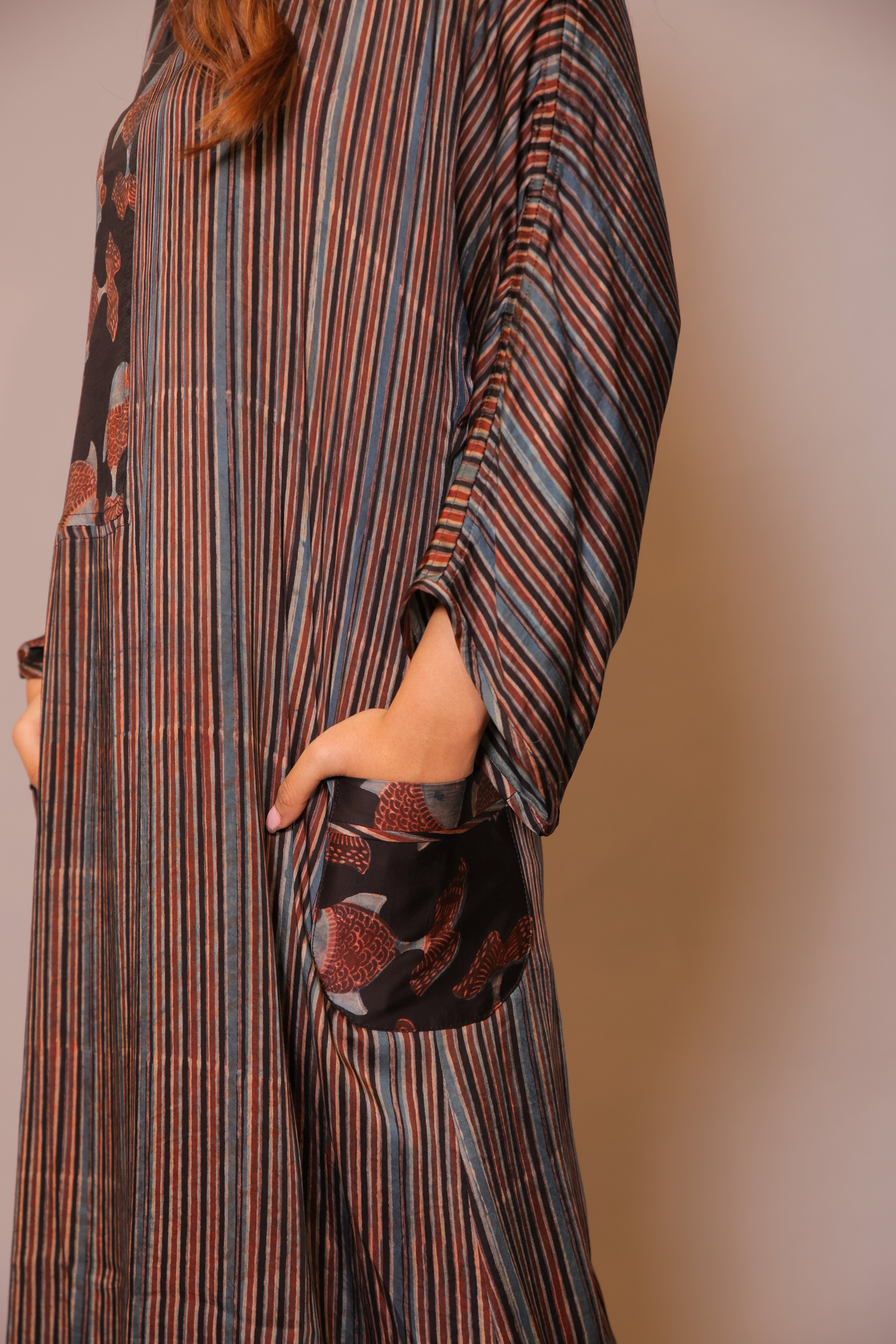 Fish Ajrakh Striped Dress