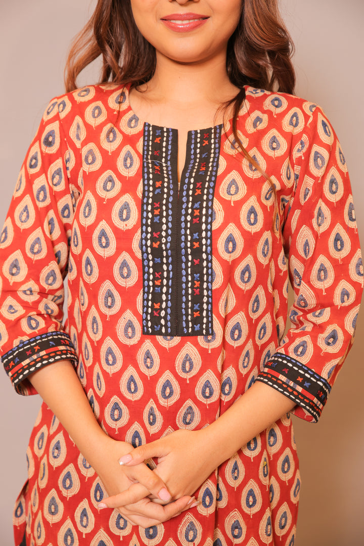 Rust Embroidery Kurta