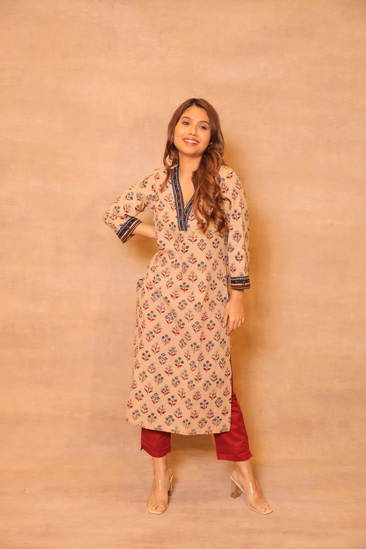 Beige Embroidary Kurta