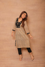 Bagru Hand Embroidery yoke kurta