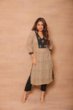 Bagru Hand Embroidery yoke kurta
