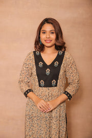 Bagru Hand Embroidery yoke kurta