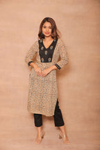 Bagru Hand Embroidery yoke kurta