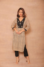 Load image into Gallery viewer, Bagru Hand Embroidery yoke kurta
