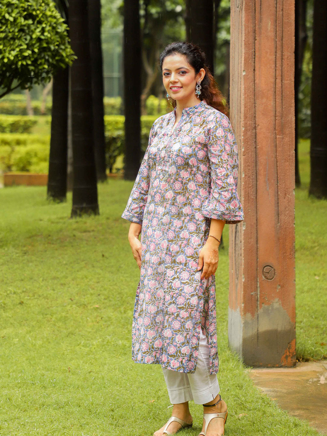 Kurta Pintucks Blue & Pink