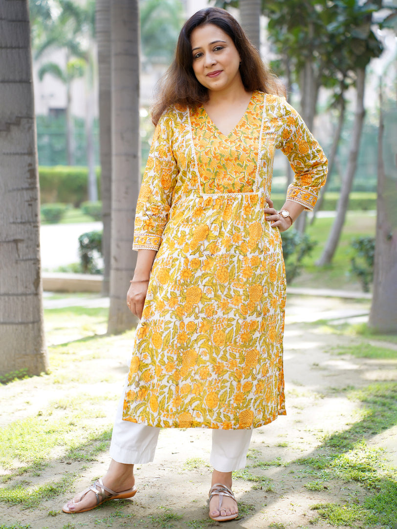 Cotton Casual Wear Kurti In Yellow Colour - KR5480574