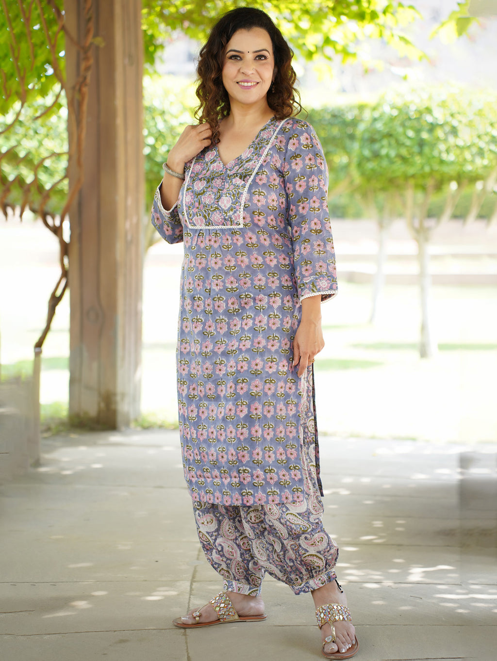 Women's Cotton Blue & Pink Kurti