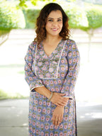 Women's Cotton Blue & Pink Kurti