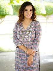 Women's Cotton Blue & Pink Kurti