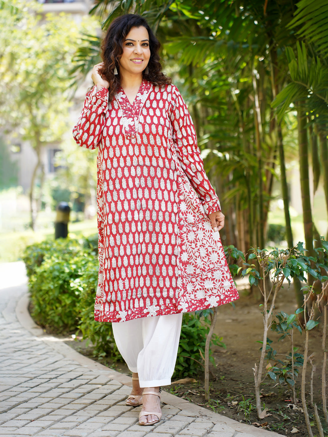 Women's Red Cotton Kurta
