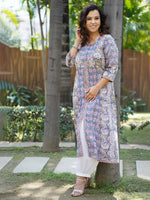 Load image into Gallery viewer, Women&#39;s Cotton Blue &amp; Pink Kurta
