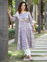 Load image into Gallery viewer, Women&#39;s Cotton Blue &amp; Pink Kurta
