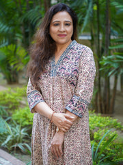 Women's Indigo & Pink Bagru Cotton A-Line Kurta