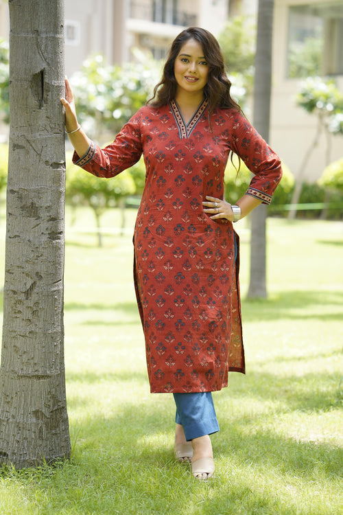 Red Ajrak Straight