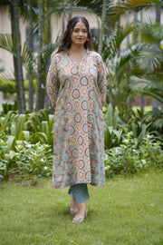 Slate Blue &  Rust  Flared Kurta