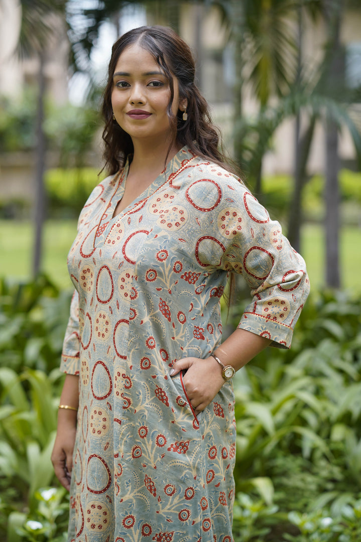 Slate Blue &  Rust  Flared Kurta