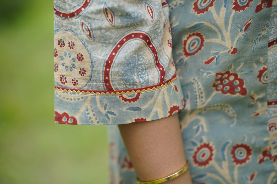 Slate Blue &  Rust  Flared Kurta