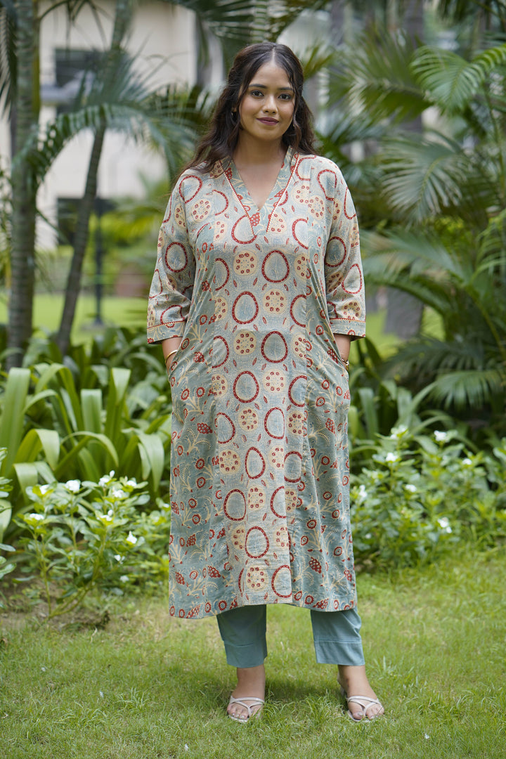 Slate Blue &  Rust  Flared Kurta