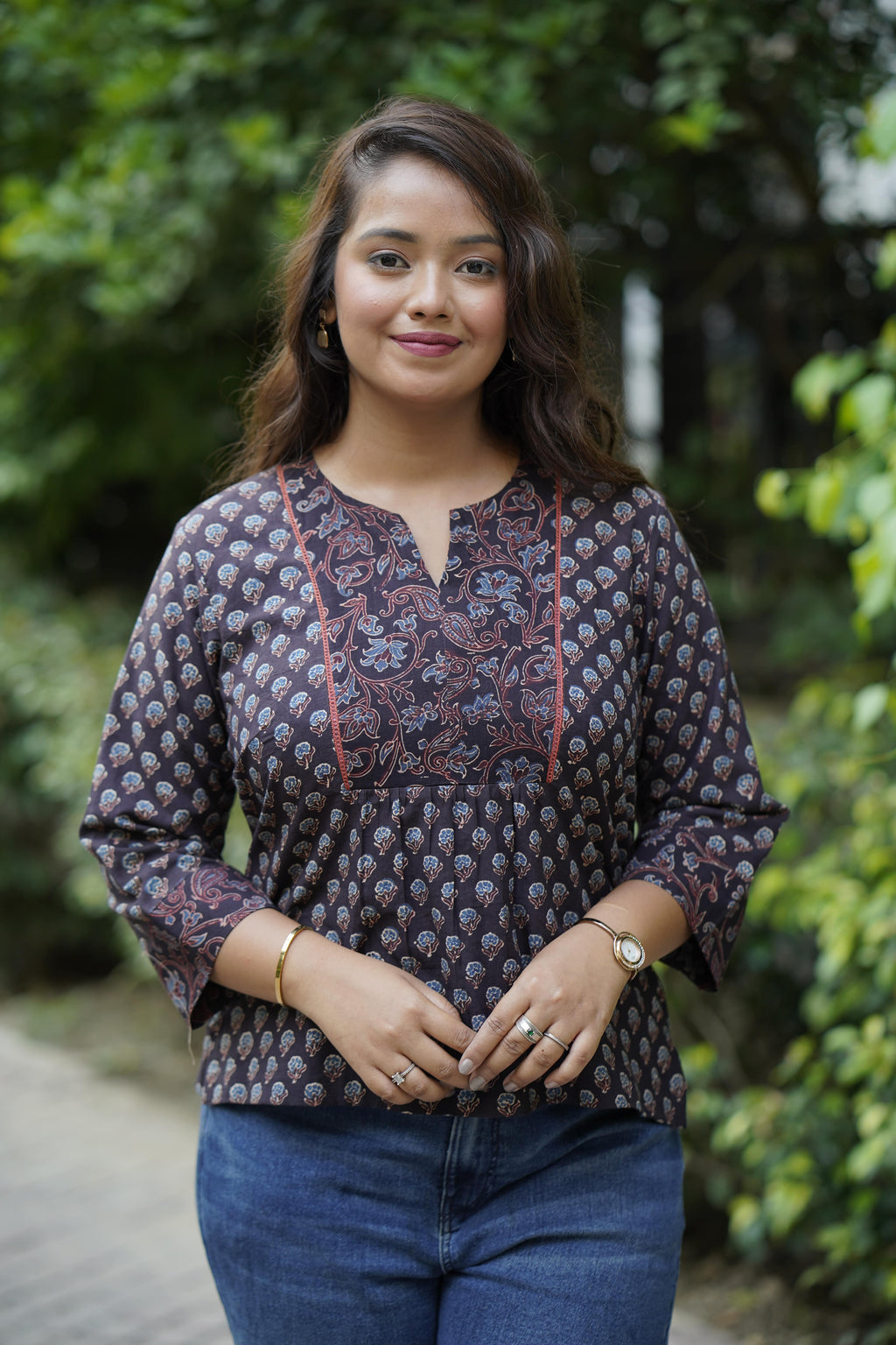Ajrakh Black & Rust Top