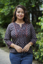 Ajrakh Black & Rust Top