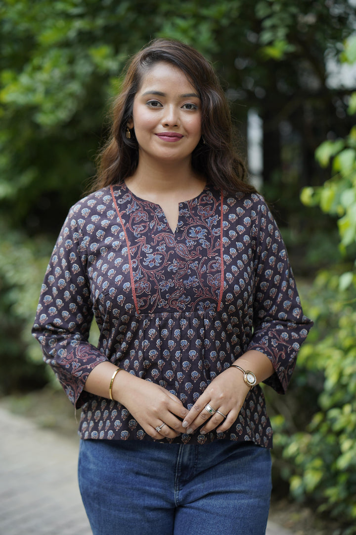 Ajrakh Black & Rust Top