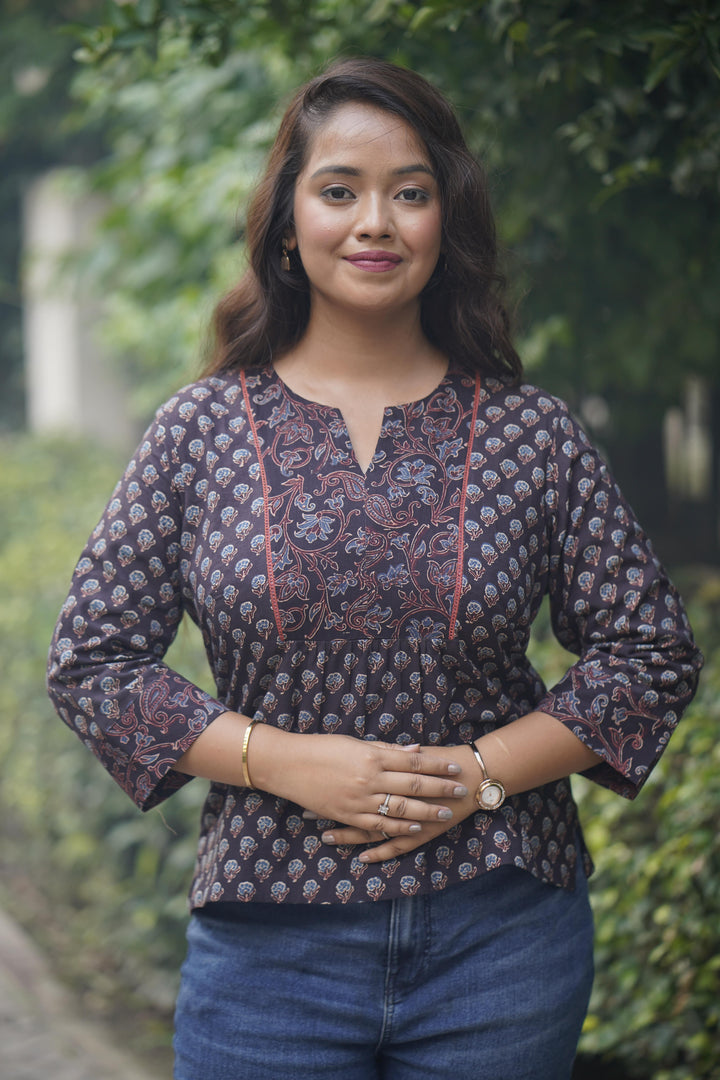 Ajrakh Black & Rust Top