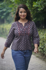 Ajrakh Black & Rust Top