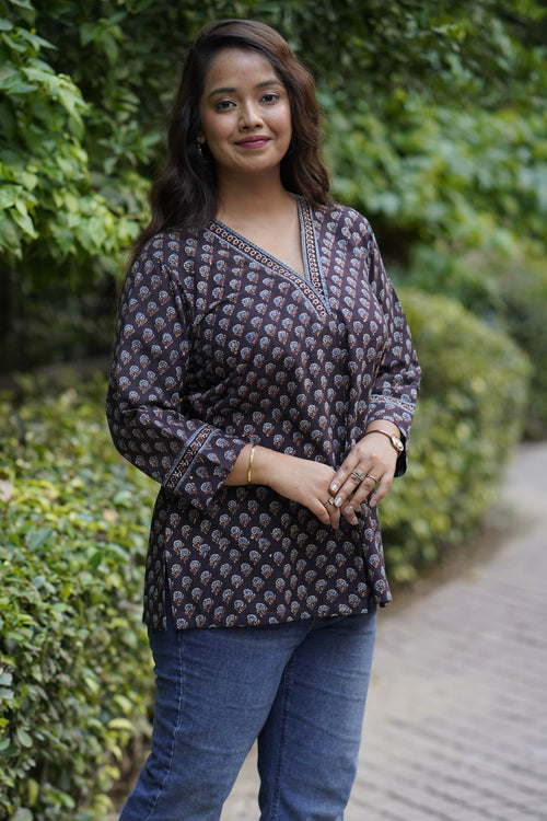 Ajrakh relaxed Black & Rust Top