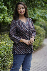 Ajrakh relaxed Black & Rust Top