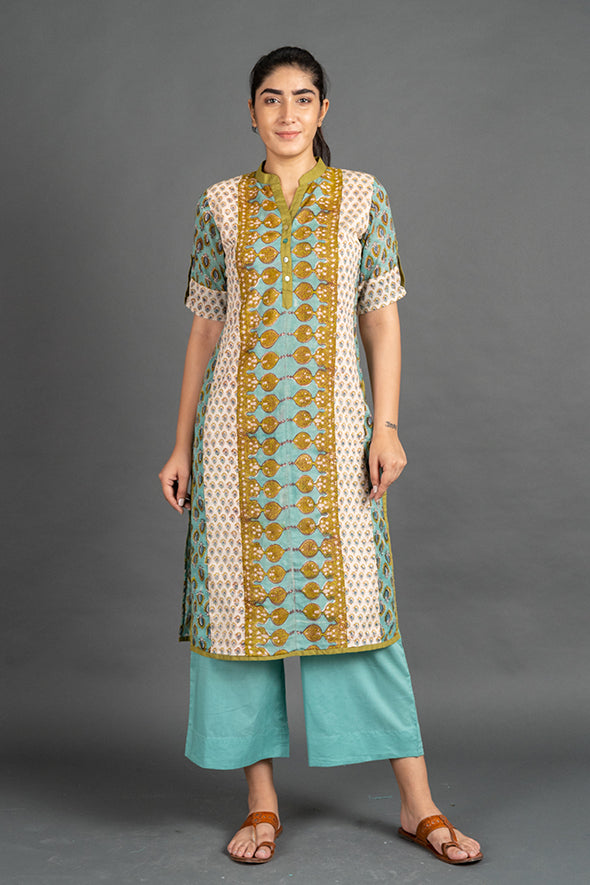 Earthy Yellow Panel Cut Kurta Set | Florentis | Ayoniza