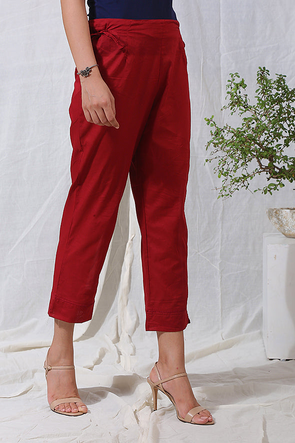 Women Solid Blue Mid Rise Linen Pencil Pants